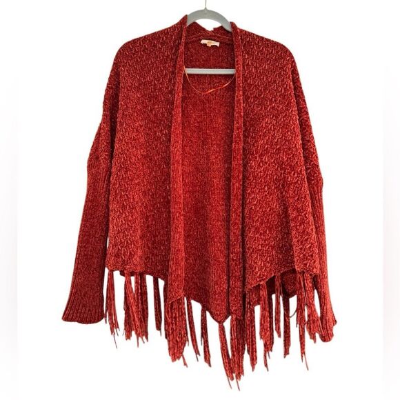 Mystree Women's Fringe Bottom Cardigan in Burnt Orange One Size - Picture 1 of 5